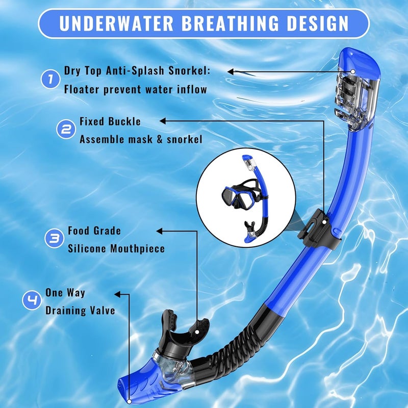 For Shine Snorkeling Gear for Adults, Snorkel Set Scuba Diving mask Dry-Top, Adult Swimming Goggles w/Nose Cover, HD Tempered Glass Panoramic Anti-Leak Anti-Fog, Travel Snorkeling Packages - Image 5